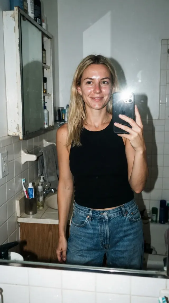 Harsh Flash Bathroom Mirror Selfie
