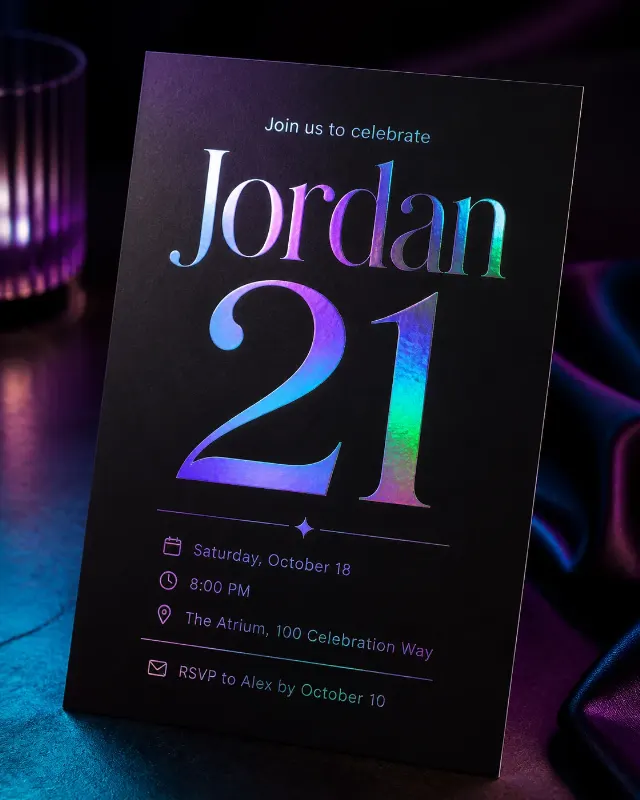 Holographic Foil 21st Birthday Invitation