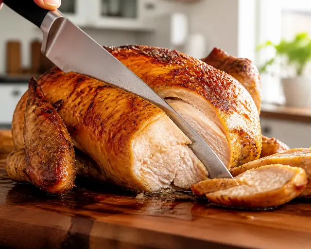 Home Kitchen Roast Chicken Slicing Photo