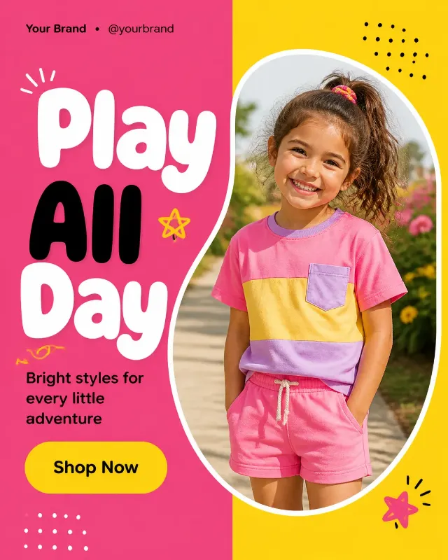 Hot Pink Kids Fashion Post Template