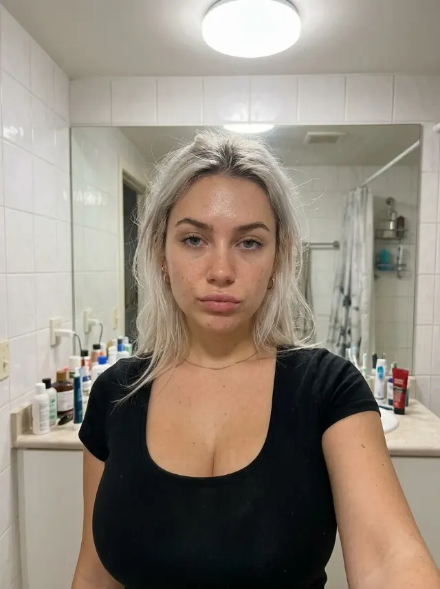 Icy Blonde Bathroom Phone Selfie
