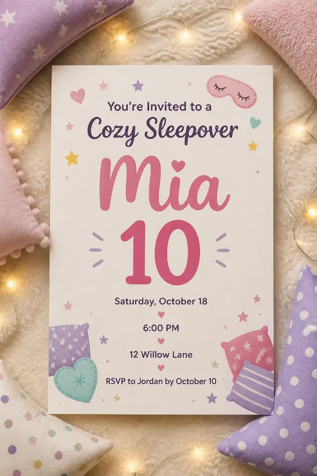 Illustrated Sleepover Birthday Invitation