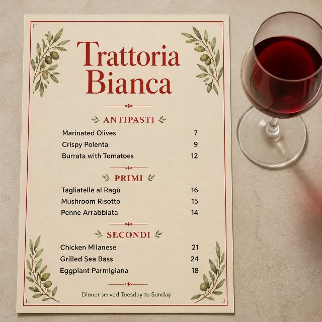 Italian Trattoria Menu Flat Lay