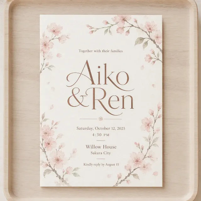 Japanese Cherry Blossom Watercolor Invitation