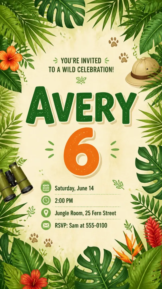Jungle Safari Birthday Phone Invitation