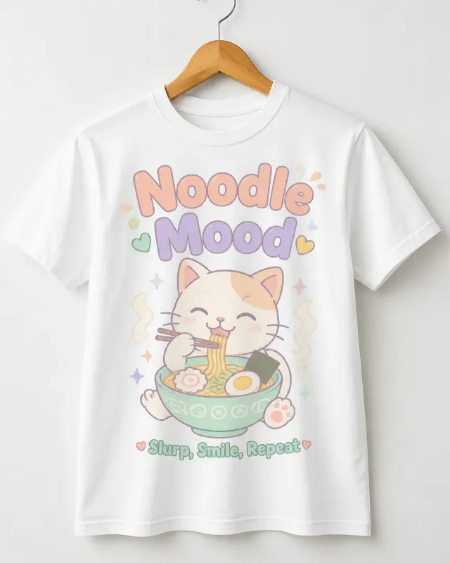 Kawaii Ramen Cat T-Shirt Mockup