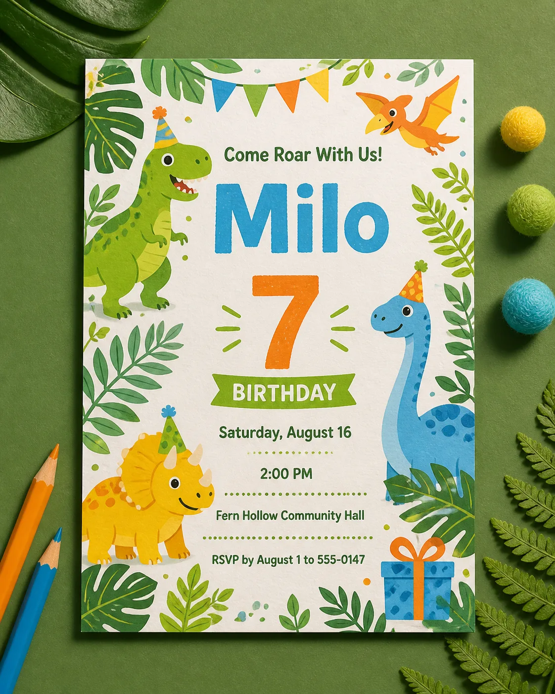 Kids Dinosaur Jungle Birthday Invitation