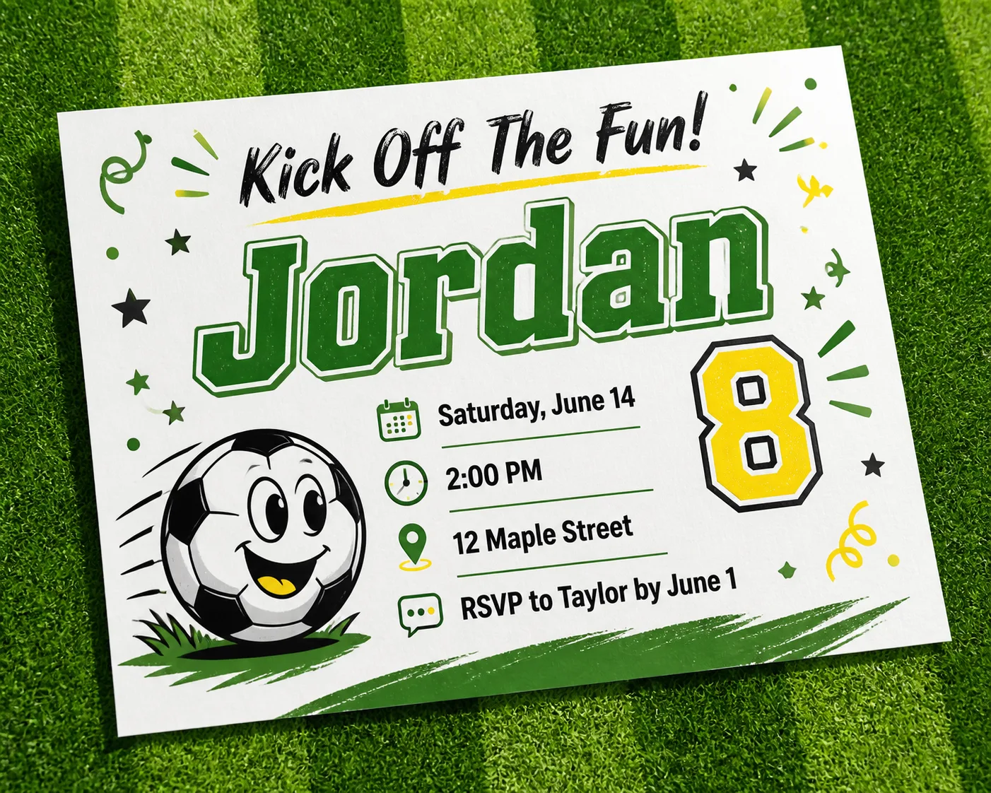 Kids Soccer Birthday Invitation On Turf