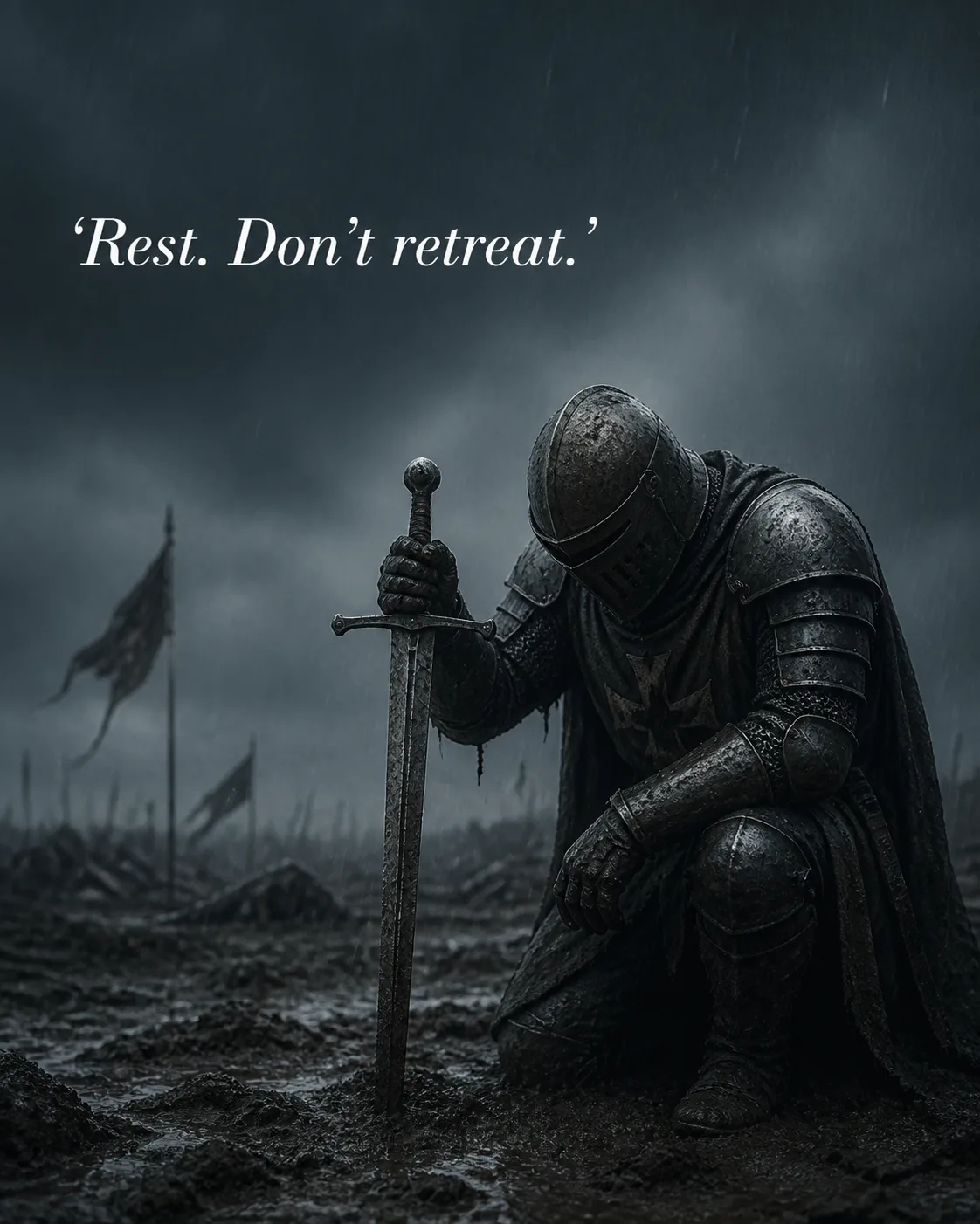 Kneeling Knight Motivational Quote Photo