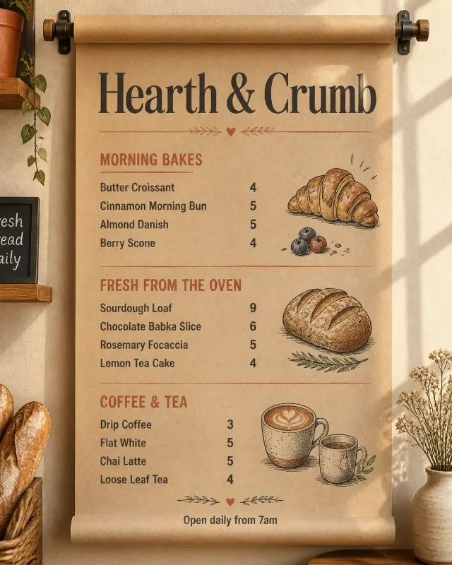 Kraft Paper Bakery Cafe Wall Menu