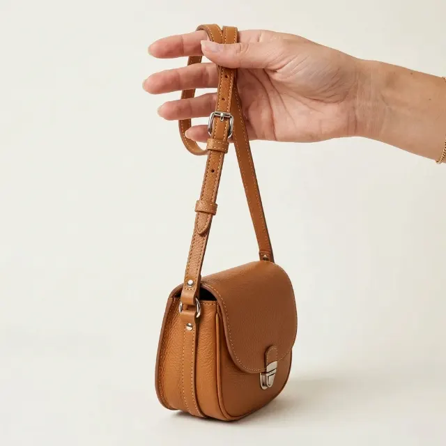 Leather Crossbody Bag Hand Detail Photo