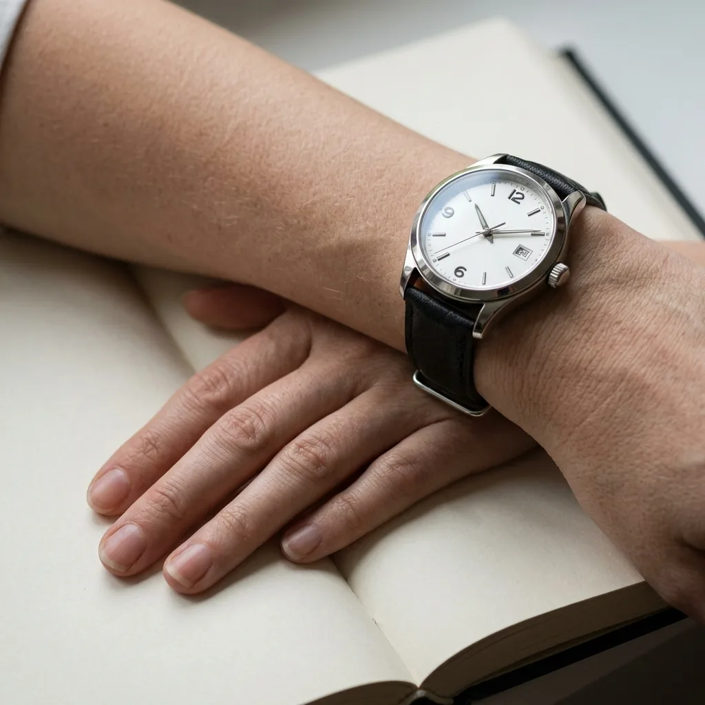 Leather Strap Watch Hand Book Photo
