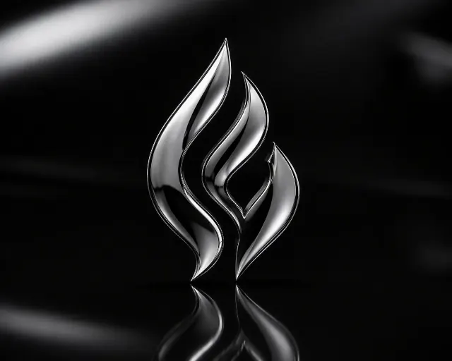 Liquid Chrome Logo On Reflective Black