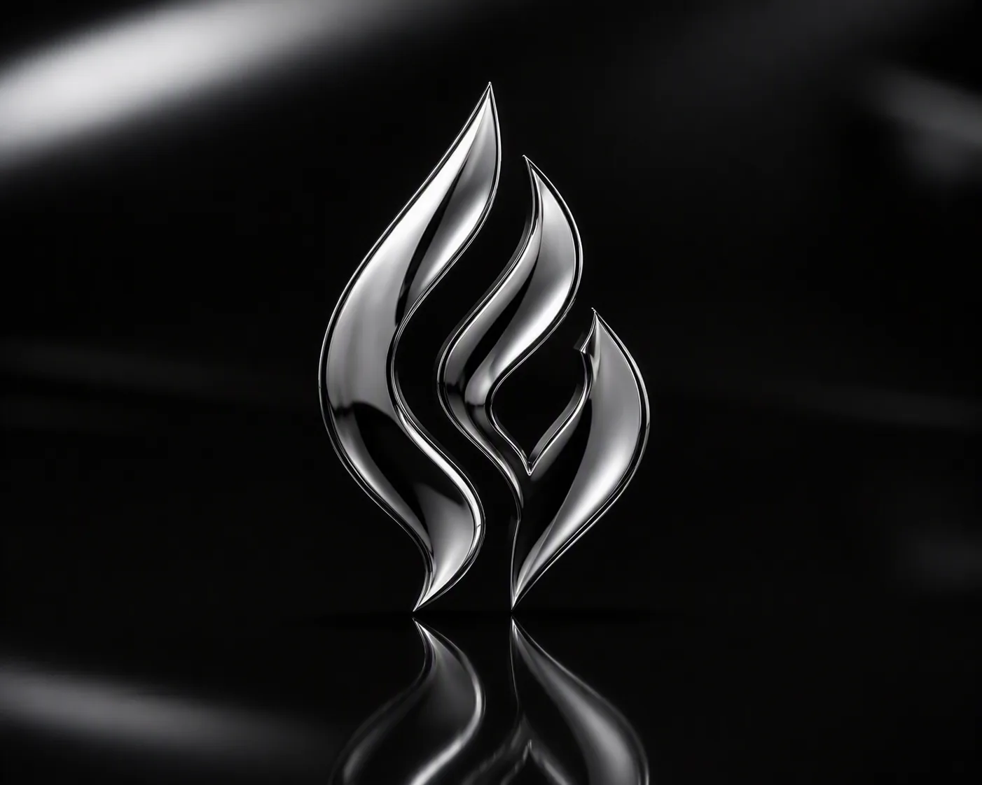 Liquid Chrome Logo On Reflective Black
