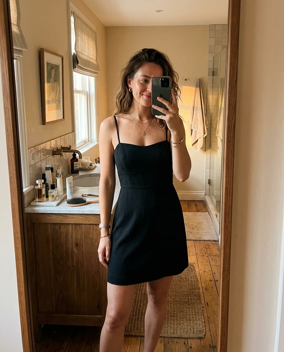 Little Black Dress Bathroom Mirror Selfie