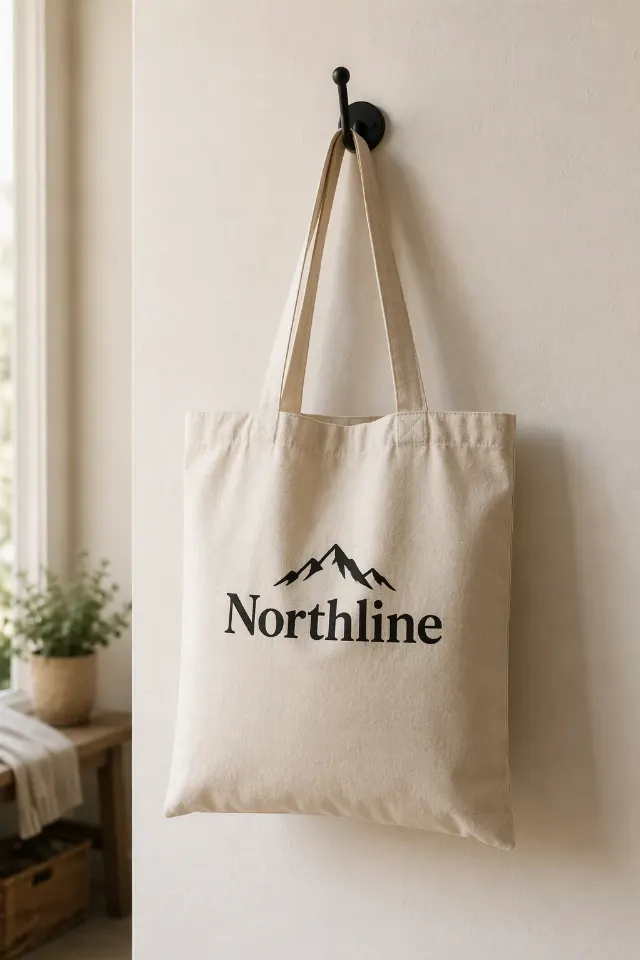 Logo Tote Bag Hanging On Hook Mockup