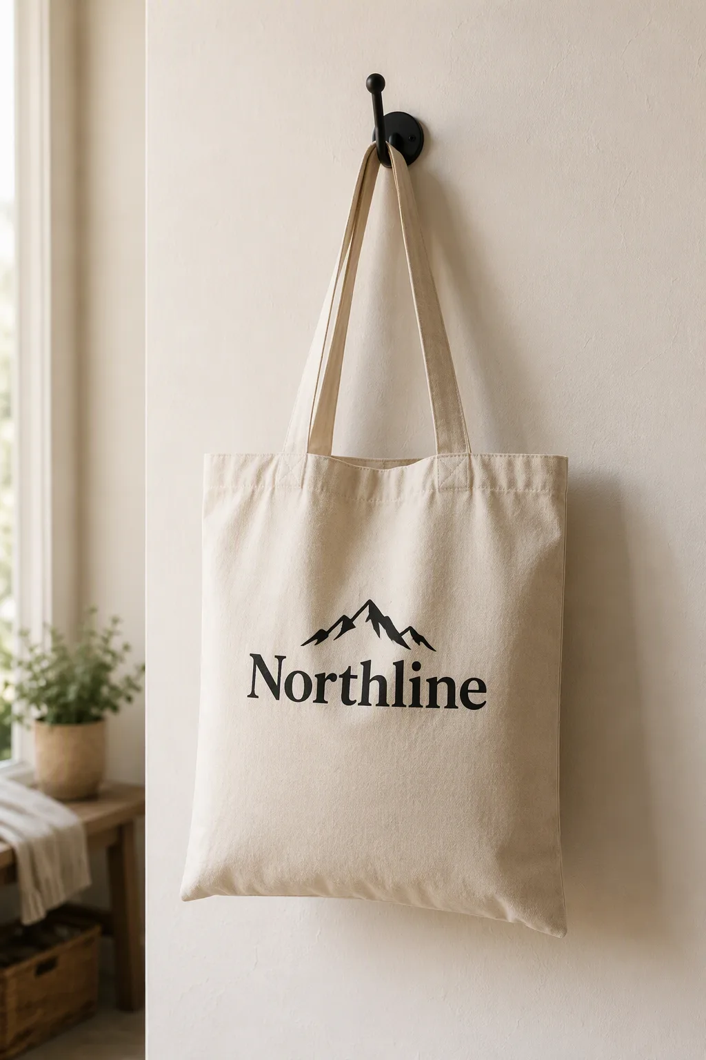 Logo Tote Bag Hanging On Hook Mockup