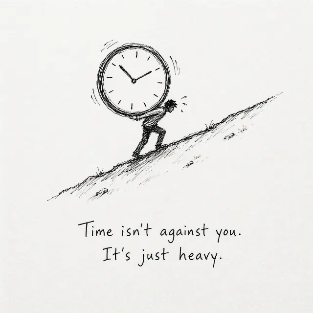 Lone Figure Carrying Clock Quote Graphic