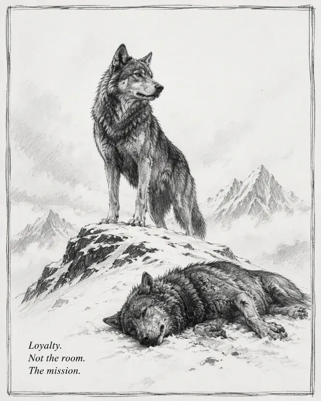 Lone Wolf Snowy Ridge Quote Illustration