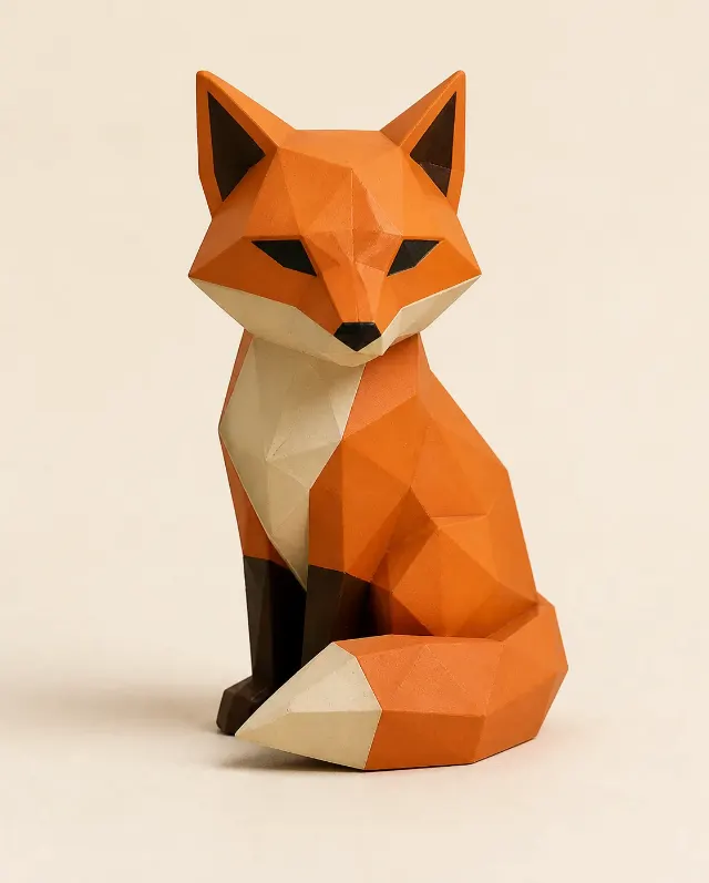 Low-Poly Geometric Fox Figurine