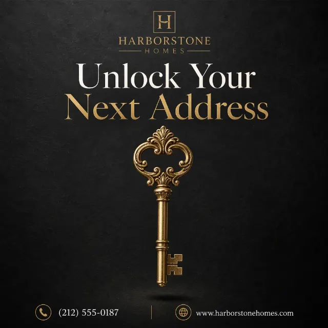Metallic Gold Key Real Estate LinkedIn Post