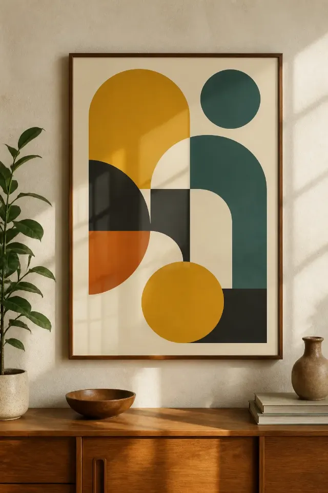 Mid-Century Abstract Shapes Living Room Poster