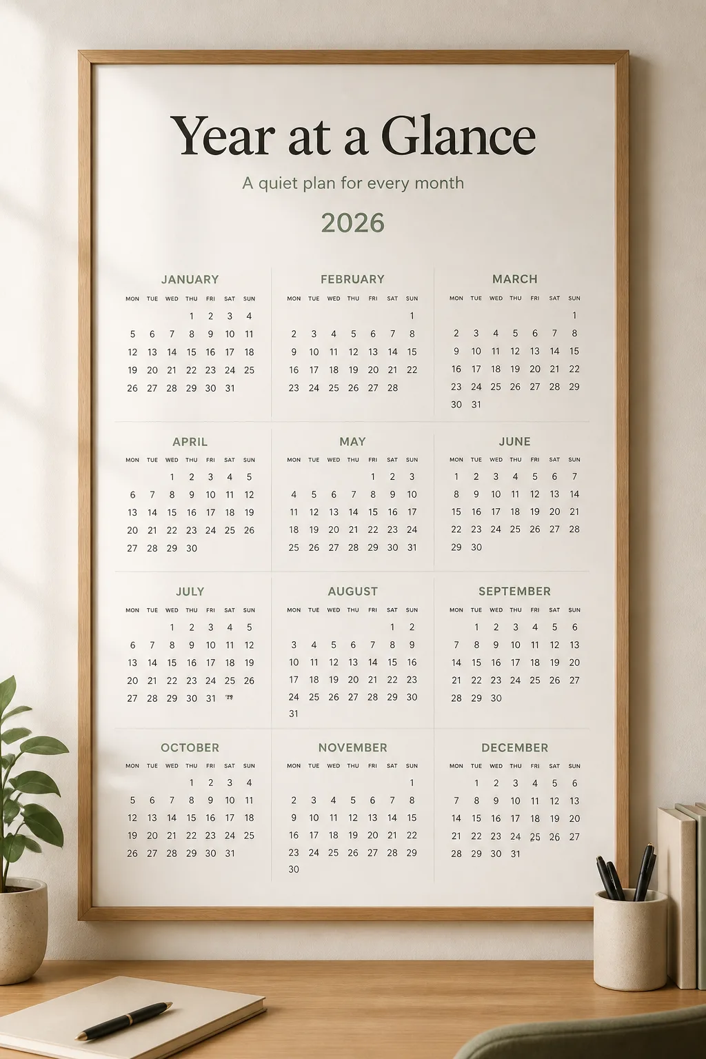 Minimal 2026 Calendar Desk Poster