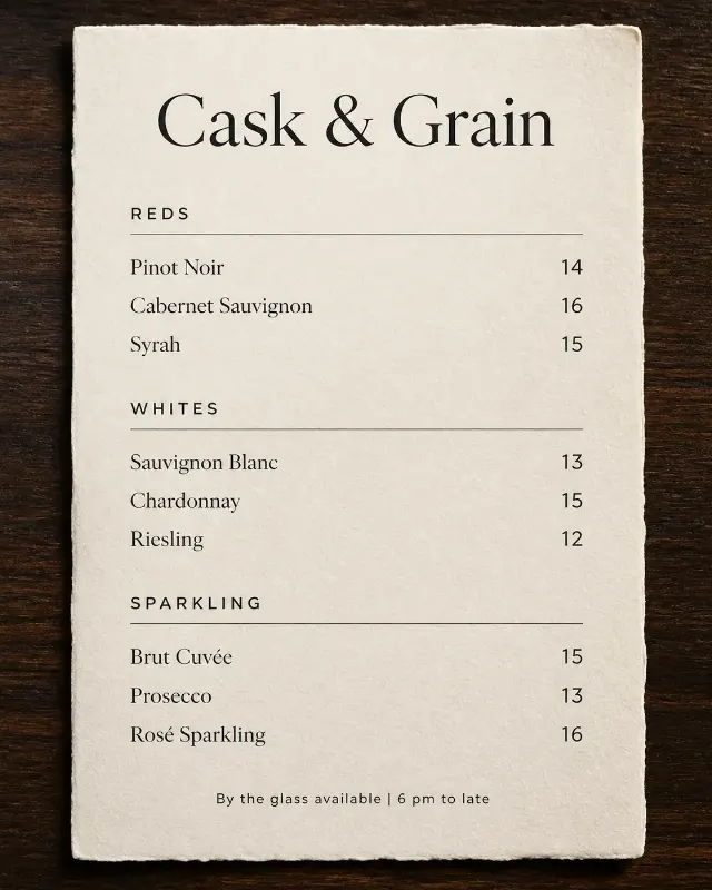Minimal Black Type Wine List On Textured Paper