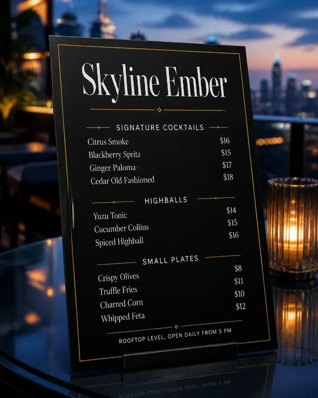 Minimal Gold Rooftop Bar Menu Mockup