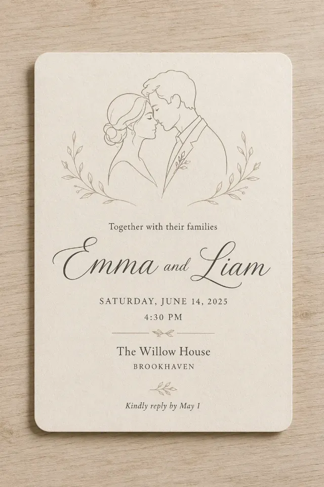 Minimal Line Art Couple Wedding Invitation