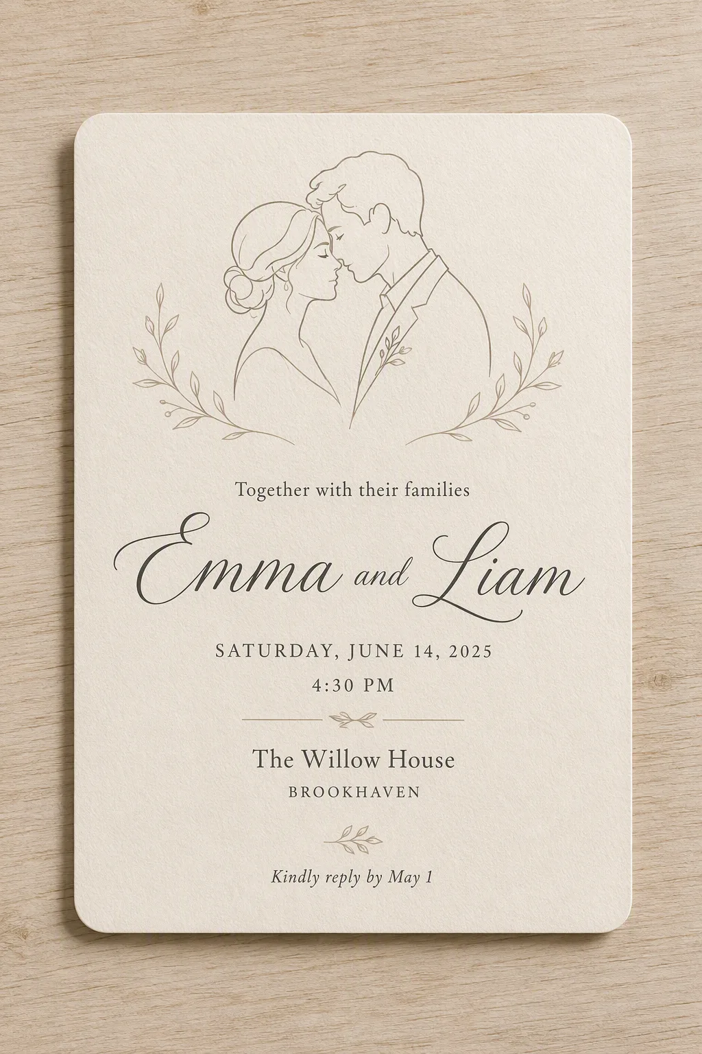 Minimal Line Art Couple Wedding Invitation