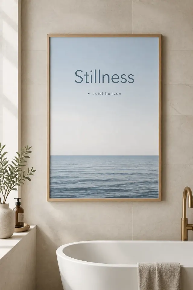 Minimal Ocean Horizon Bathroom Poster