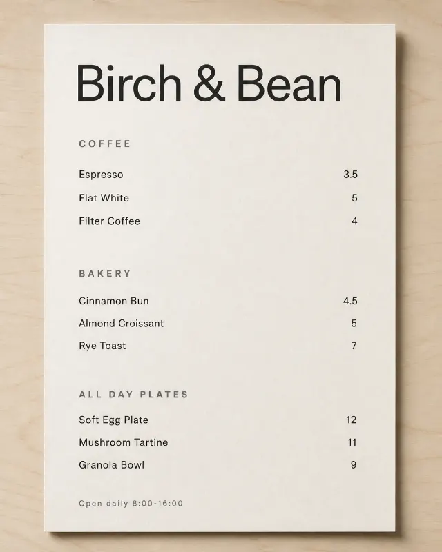 Minimal Scandinavian Cafe Menu