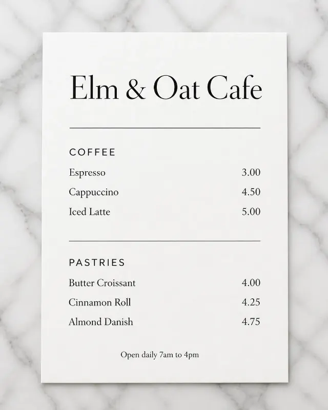 Minimalist Cafe Menu On Marble Table