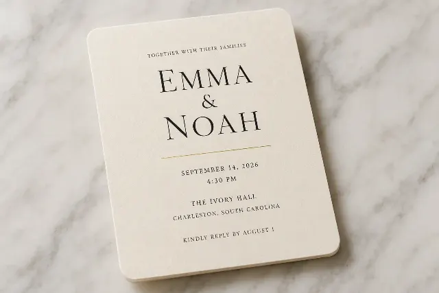 Minimalist Ivory Gold Wedding Invitation