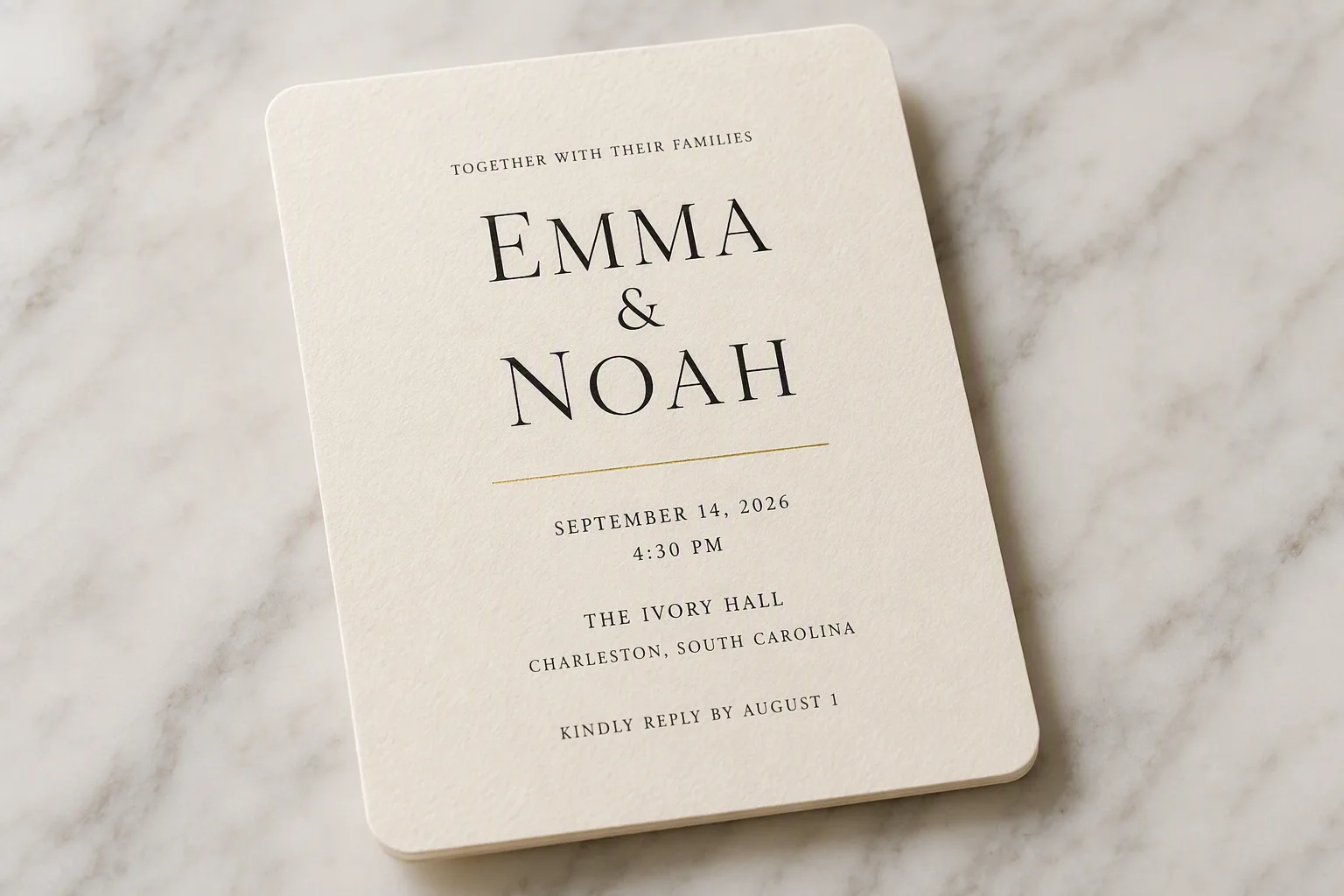 Minimalist Ivory Gold Wedding Invitation
