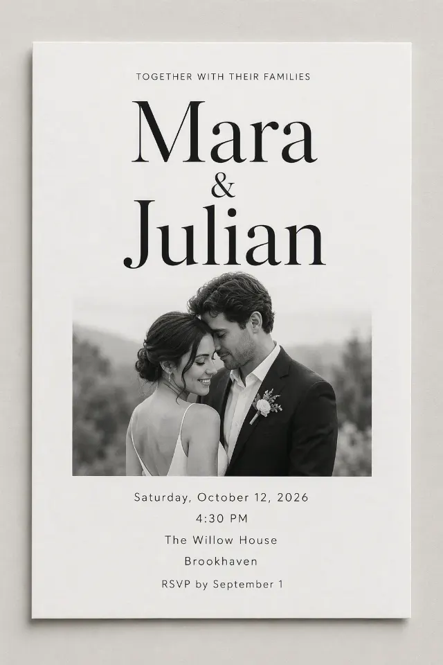 Modern Black And White Wedding Invitation