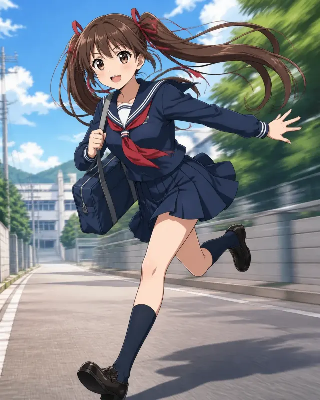 Modern TV Anime Schoolgirl Running Scene