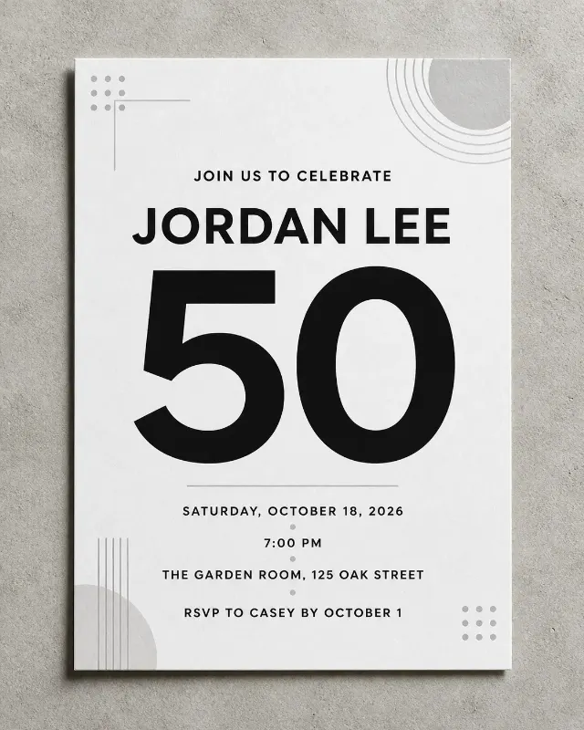 Monochrome Modern Milestone Birthday Invitation