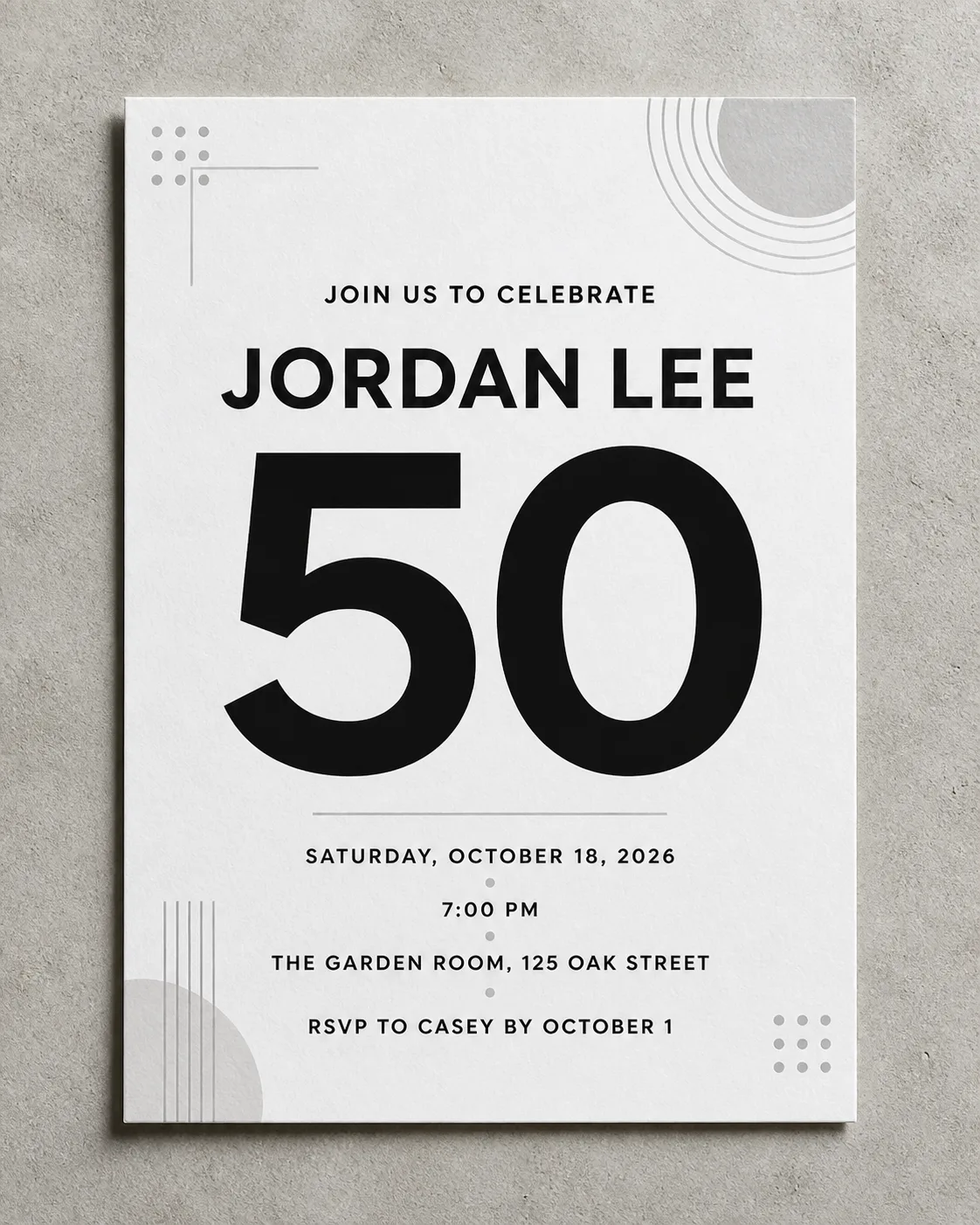 Monochrome Modern Milestone Birthday Invitation