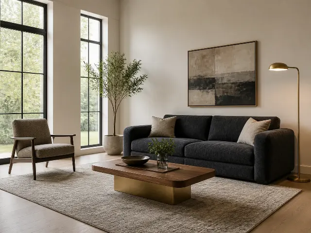 Moody Charcoal Sofa Living Room Staging