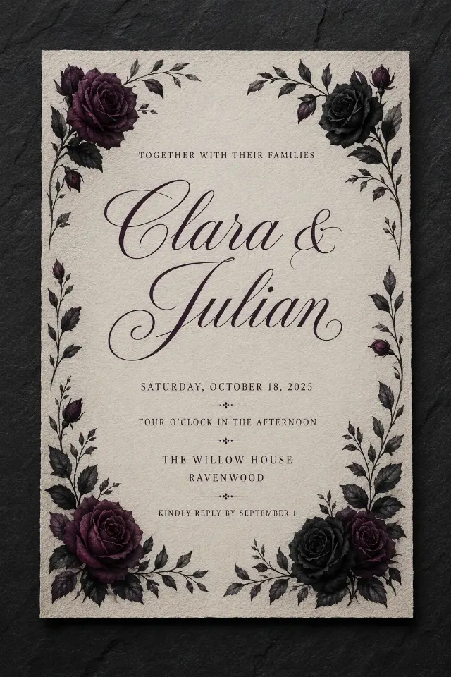 Moody Dark Floral Wedding Invitation