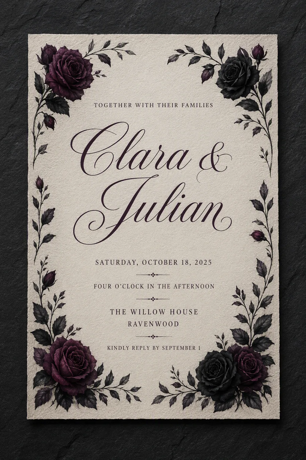 Moody Dark Floral Wedding Invitation