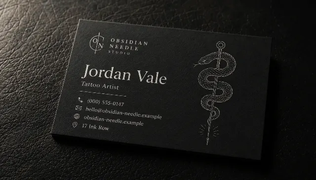 Moody Matte Black Tattoo Studio Business Card