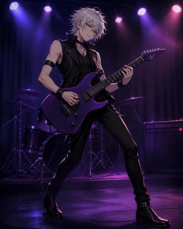 Moody Purple Anime Guitarist Illustration