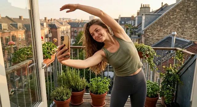 Morning Balcony Yoga Selfie Portrait