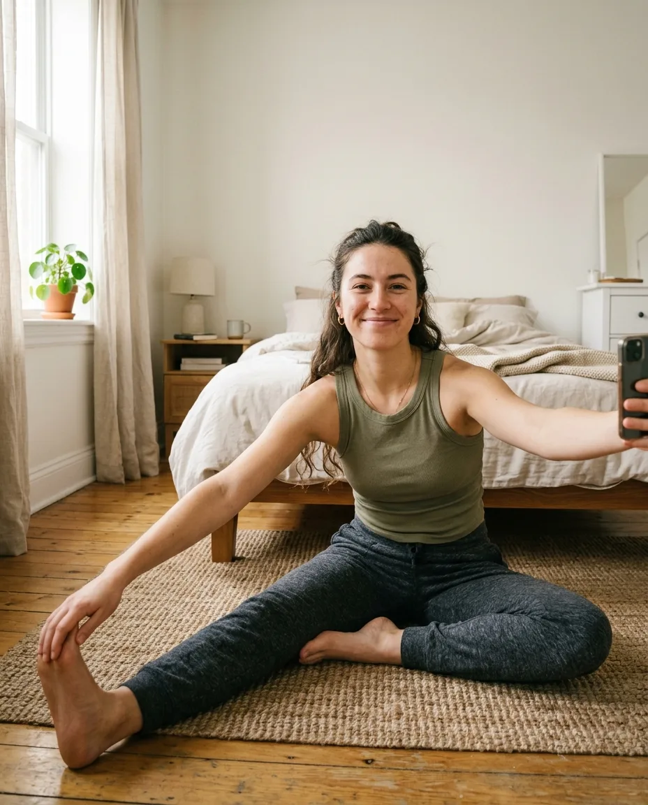Morning Bedroom Stretching Selfie