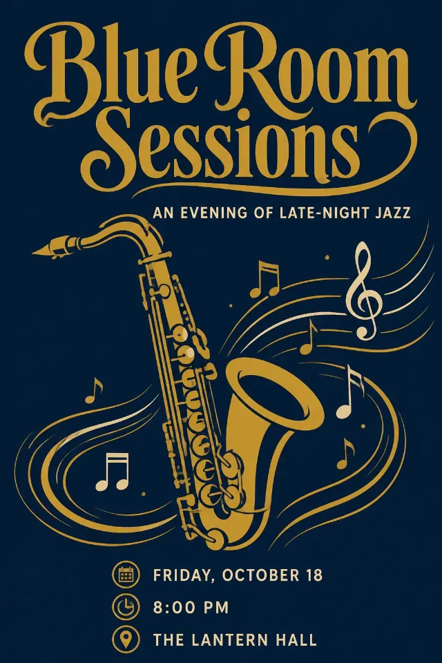 Navy And Gold Jazz Night Poster