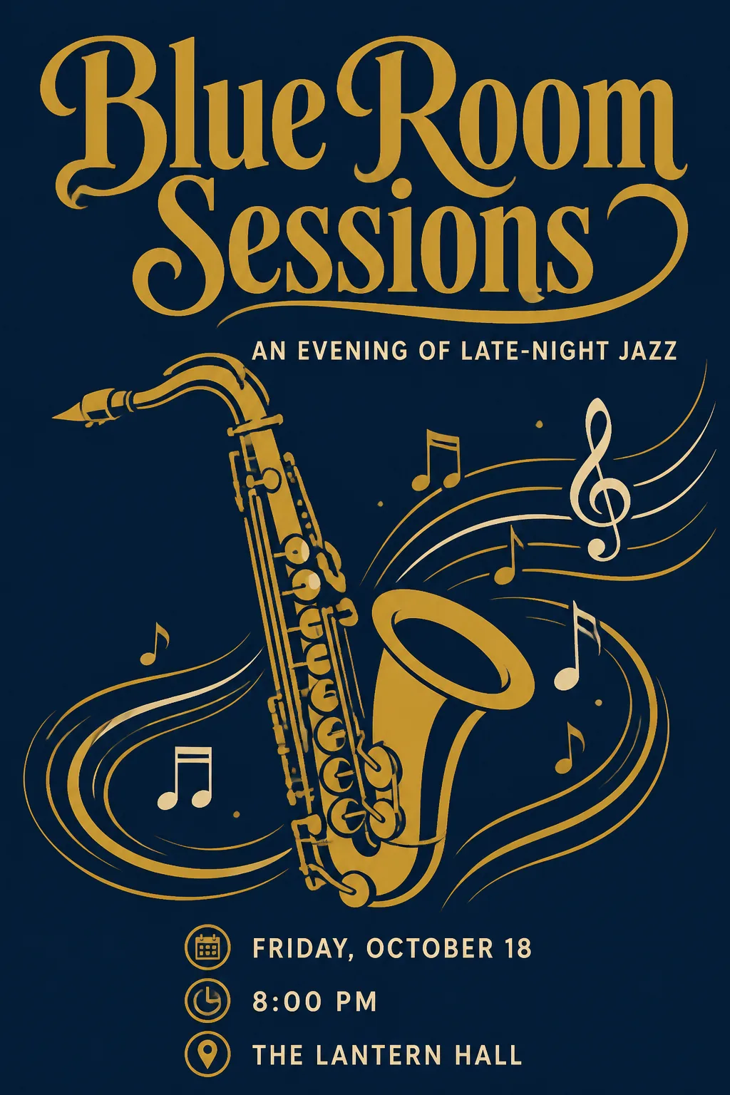 Navy And Gold Jazz Night Poster