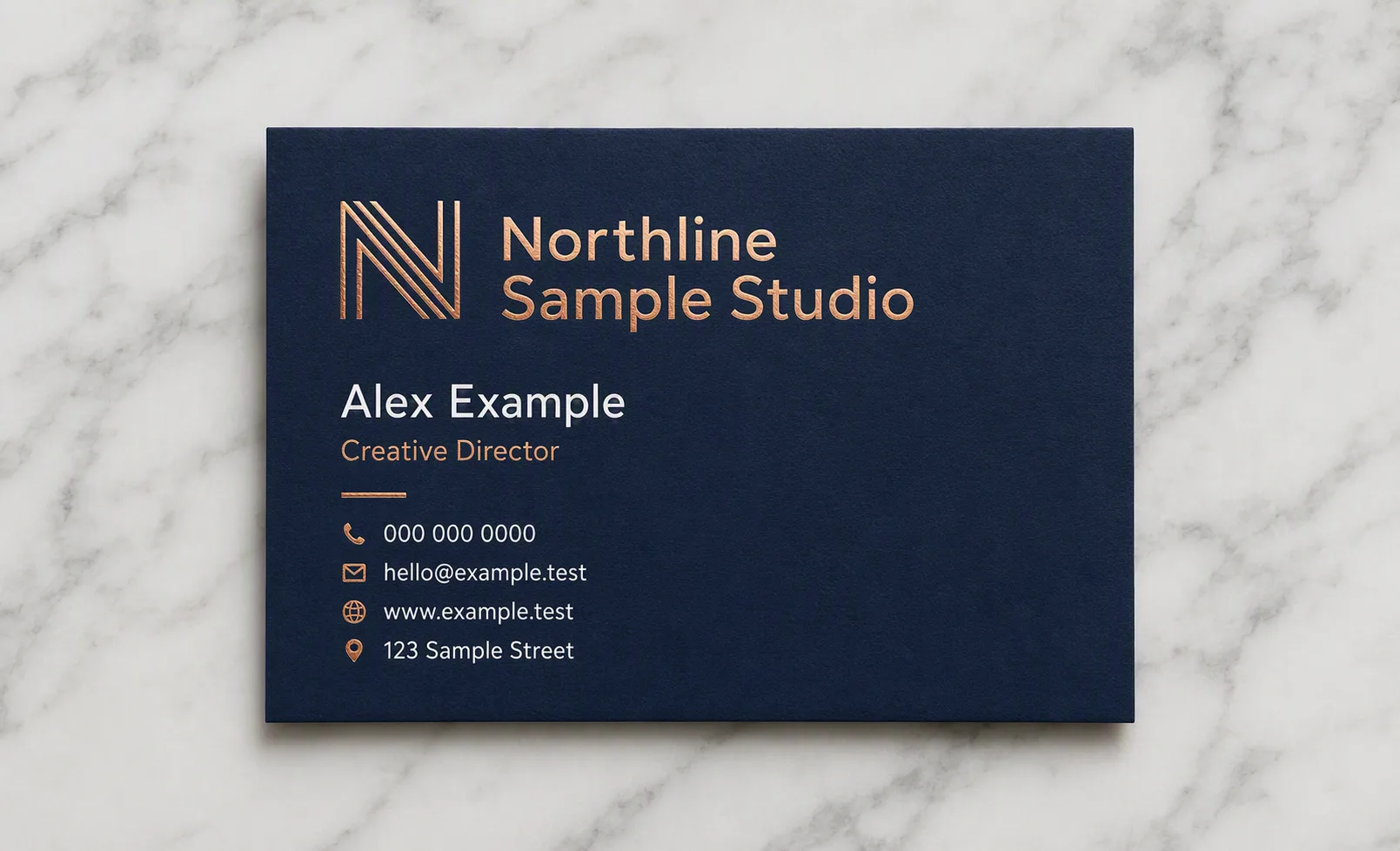 Navy Copper Foil Business Card Mockup